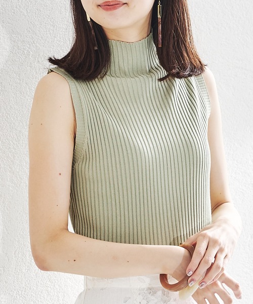 acro（アクロ）の「ボトルネックノースリーブリブニットトップス/AC1453（Tシャツ/カットソー・レディース・ホワイト/ブラック/アイボリー/グリーン/グレー/イエロー・ﾌﾘ-）」の8枚目の写真