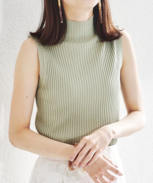 acro（アクロ）の「ボトルネックノースリーブリブニットトップス/AC1453（Tシャツ/カットソー・レディース・ホワイト/ブラック/アイボリー/グリーン/グレー/イエロー・ﾌﾘ-）」の13枚目の写真