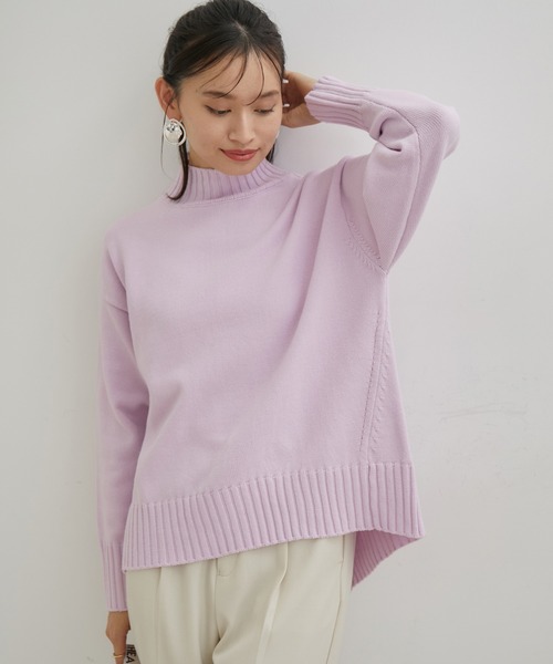 【新色追加】【洗える】ボーダー＆無地バックスリットニット【sustainable】