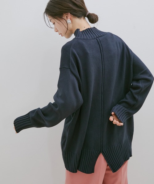 【新色追加】【洗える】ボーダー＆無地バックスリットニット【sustainable】