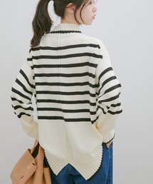 【洗える】ボーダー&無地バックスリットニット【sustainable】