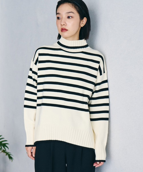 VIS（ビス）の「【洗える】ボーダー＆無地バックスリットニット【sustainable】（ニット/セーター・レディース・ブラック/オフホワイト/サックスブルー/ピンク/オレンジ/ホワイト系その他5/ブラック系その他/ラベンダー/グレー系その他/ネイビー・S/M）」の17枚目の写真