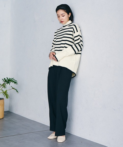 VIS（ビス）の「【洗える】ボーダー＆無地バックスリットニット【sustainable】（ニット/セーター・レディース・ブラック/オフホワイト/サックスブルー/ピンク/オレンジ/ホワイト系その他5/ブラック系その他/ラベンダー/グレー系その他/ネイビー・S/M）」の19枚目の写真