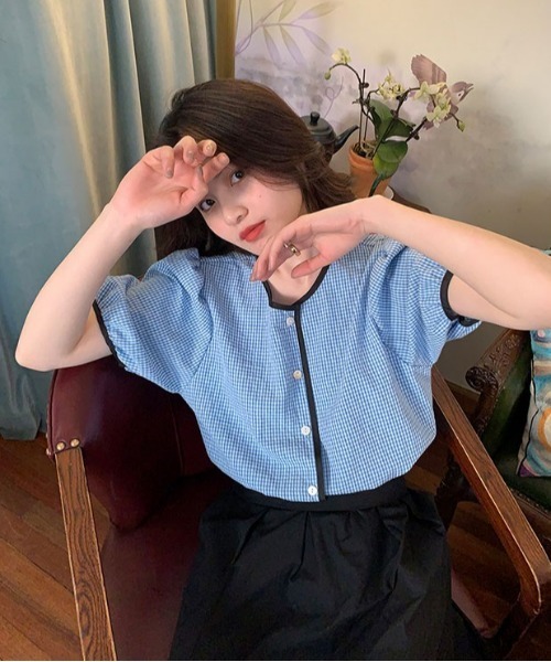 ibeul_(イベール)の「チェックパフスリーブトップス(Tシャツ/カットソー・レディース・ネイビー/ブラック・M/L)」の7枚目の写真