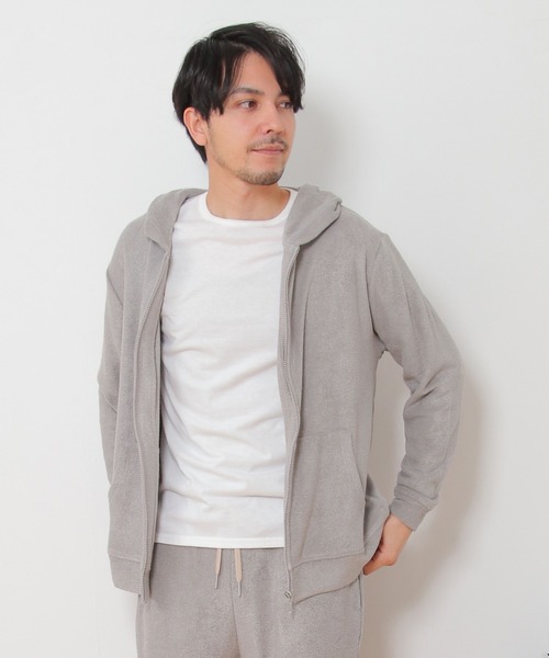 sleeping.com（スリーピングドットコム）の「オリジナルの香り付き素材 メンズ・ゆるふわダブルパイルカットソージップアップパーカー（ルームウェア/パジャマ・メンズ・ネイビー/ベージュ/オリーブ/ライトグレー/スカイブルー・ﾌﾘ-）」の20枚目の写真