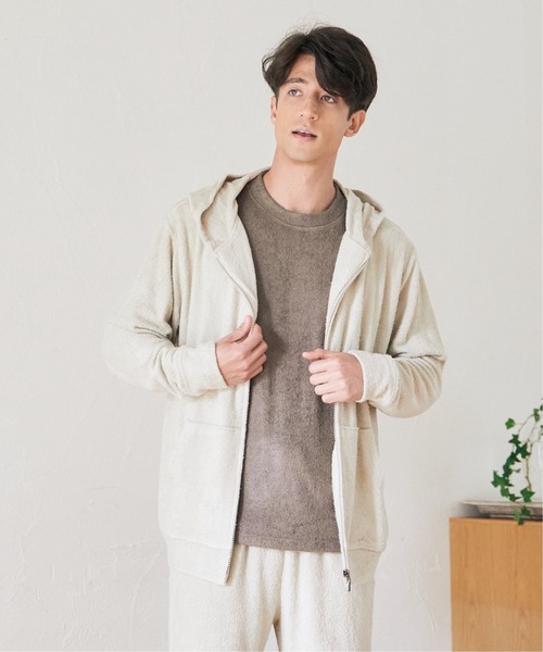 sleeping.com（スリーピングドットコム）の「オリジナルの香り付き素材 メンズ・ゆるふわダブルパイルカットソージップアップパーカー（ルームウェア/パジャマ・メンズ・ネイビー/ベージュ/オリーブ/ライトグレー/スカイブルー・ﾌﾘ-）」の7枚目の写真