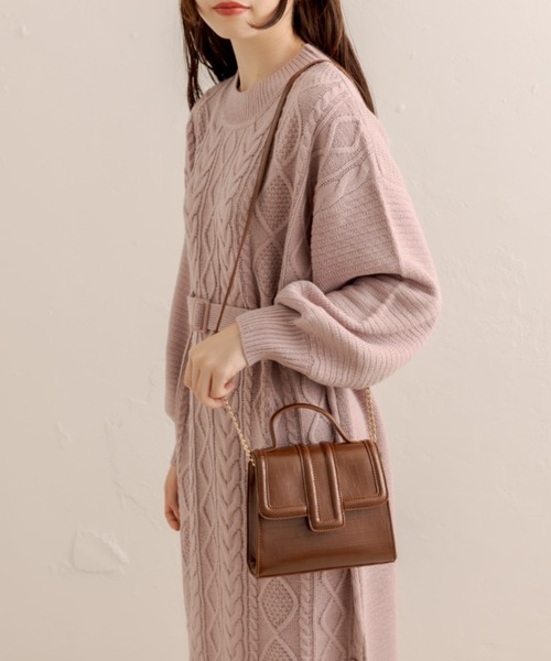 OLIVE des OLIVE（オリーブデオリーブ）の「エンボストリミングバッグ（ショルダーバッグ・レディース・ダークブラウン/ピンク/アイボリー・FREE）」の13枚目の写真