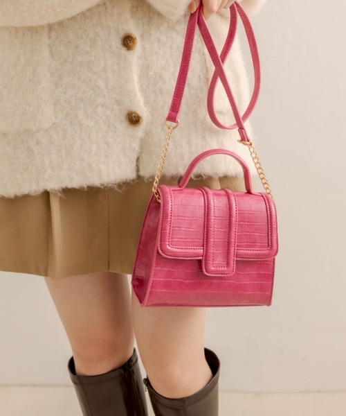 OLIVE des OLIVE（オリーブデオリーブ）の「エンボストリミングバッグ（ショルダーバッグ・レディース・ダークブラウン/ピンク/アイボリー・FREE）」の18枚目の写真