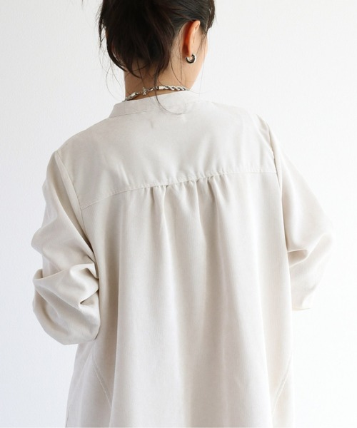 セール】コーデュロイ バンドカラーギャザーワンピース（シャツ