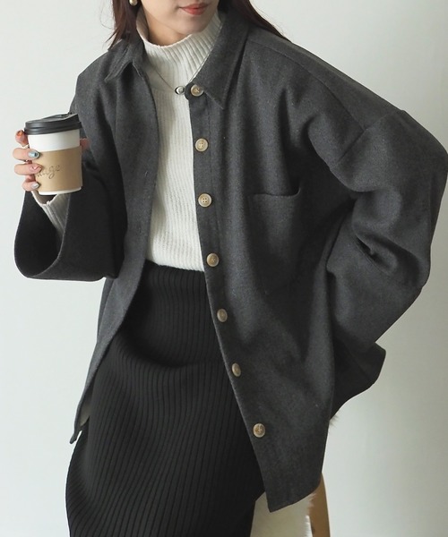 Riberry(リベリー)の「フェイクウールワイドスリーブジャケット(その他アウター・レディース・ライトベージュ/チャコールグレー・MEDIUM)」の1枚目の写真