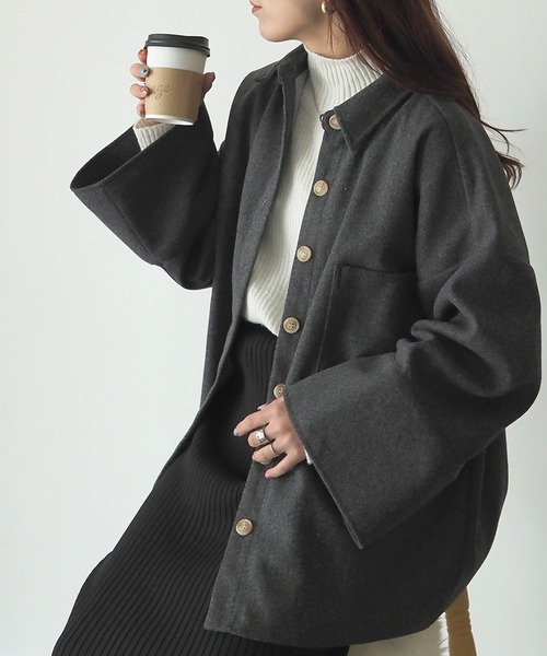 Riberry(リベリー)の「フェイクウールワイドスリーブジャケット(その他アウター・レディース・ライトベージュ/チャコールグレー・MEDIUM)」の12枚目の写真