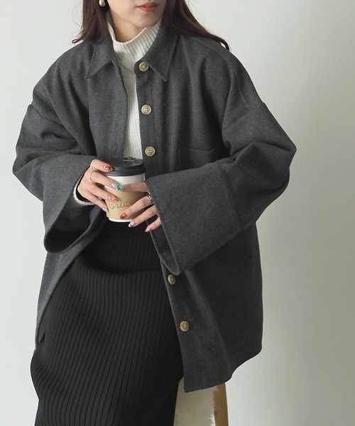 Riberry(リベリー)の「フェイクウールワイドスリーブジャケット(その他アウター・レディース・ライトベージュ/チャコールグレー・MEDIUM)」の13枚目の写真
