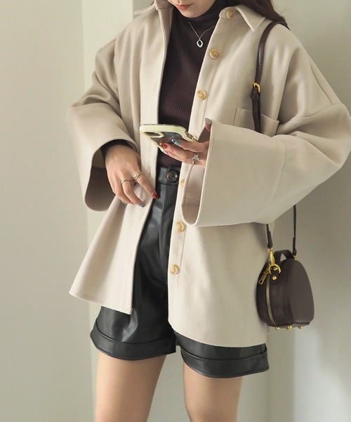 Riberry(リベリー)の「フェイクウールワイドスリーブジャケット(その他アウター・レディース・ライトベージュ/チャコールグレー・MEDIUM)」の15枚目の写真