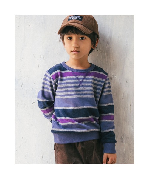 BeBe（ベベ）の「BeBe/ウラゲマルチボーダートレーナー(90~150cm)（スウェット・キッズ・ブルー系その他/グレー系その他・120/150/110/140/100/130/90）」の2枚目の写真