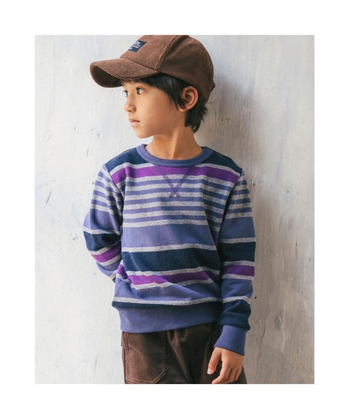 BeBe（ベベ）の「BeBe/ウラゲマルチボーダートレーナー(90~150cm)（スウェット・キッズ・ブルー系その他/グレー系その他・120/150/110/140/100/130/90）」の3枚目の写真