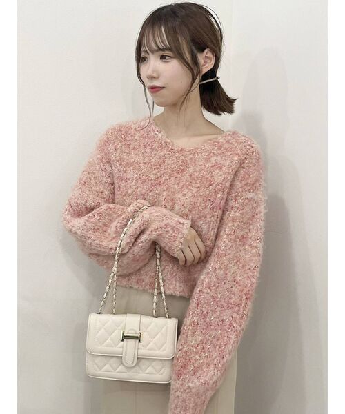 dazzlin（ダズリン）の「コットンキャンディクロップドニットトップス（ニット/セーター・レディース・レッド/パープル/ベージュ・FREE）」の8枚目の写真