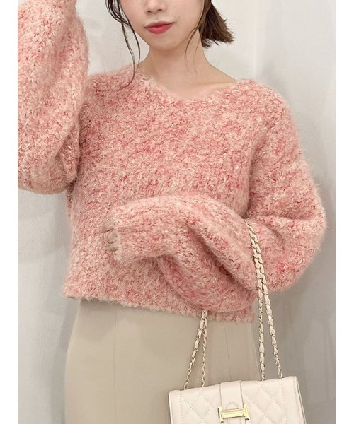 dazzlin（ダズリン）の「コットンキャンディクロップドニットトップス（ニット/セーター・レディース・レッド/パープル/ベージュ・FREE）」の3枚目の写真