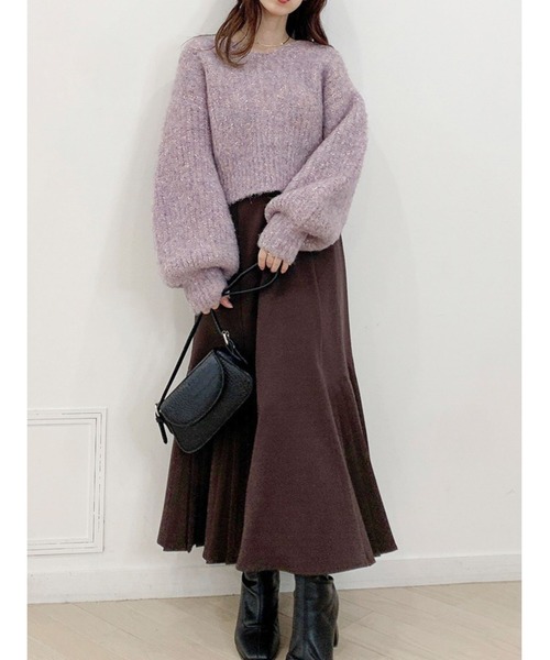 dazzlin（ダズリン）の「コットンキャンディクロップドニットトップス（ニット/セーター・レディース・レッド/パープル/ベージュ・FREE）」の5枚目の写真