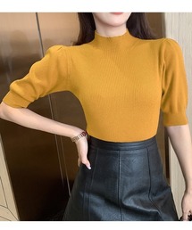 半袖パフスリーブプチハイネックニット