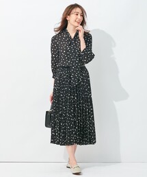 大きいサイズ 23区 スクエアドットプリーツスカート黒系(自由区ICBクミキョク 大きいサイズ 23区 スクエアドットプリーツスカート黒系(自由区
