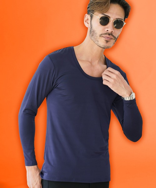 jiggys shop(ジギーズショップ)の「裏起毛 Uネック ヒートインナー 長袖Tシャツ(Tシャツ/カットソー・メンズ・ネイビー/チャコール/ホワイト/ブラック・LARGE/X-LARGE/SMALL/MEDIUM)」の4枚目の写真