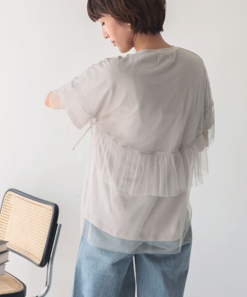 DONOBAN(ドノバン)の「チュールレイヤードTee(Tシャツ/カットソー・レディース・ホワイト/グレー/ブラック・F)」の3枚目の写真