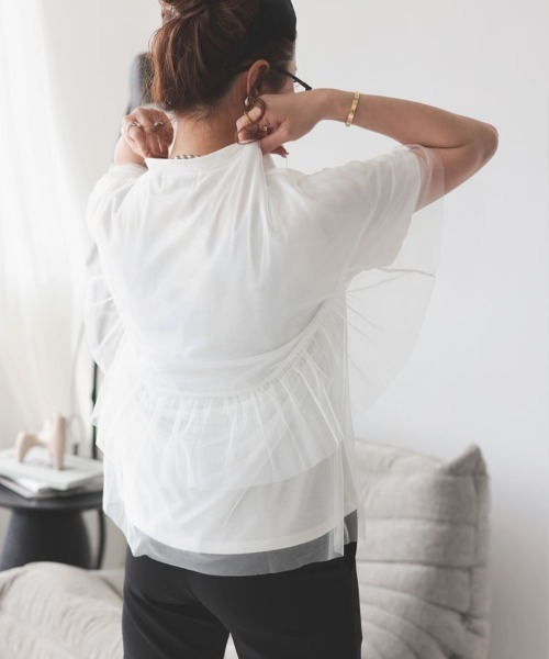 DONOBAN(ドノバン)の「チュールレイヤードTee(Tシャツ/カットソー・レディース・ホワイト/グレー/ブラック・F)」の5枚目の写真