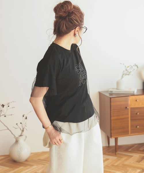 DONOBAN(ドノバン)の「チュールレイヤードTee(Tシャツ/カットソー・レディース・ホワイト/グレー/ブラック・F)」の12枚目の写真
