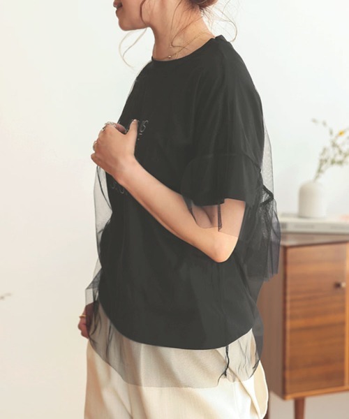 DONOBAN(ドノバン)の「チュールレイヤードTee(Tシャツ/カットソー・レディース・ホワイト/グレー/ブラック・F)」の13枚目の写真