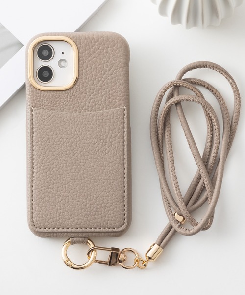 iPhone カード収納ポケット付き ショルダーストラップ PUレザースマホ