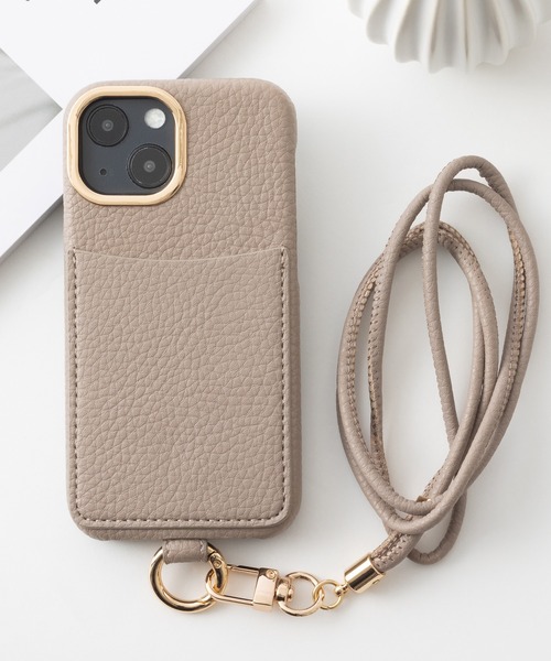 iPhone カード収納ポケット付き ショルダーストラップ PUレザー