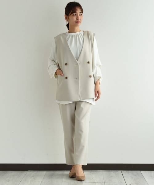 INTERPLANET（インタープラネット）の「【ＵＶ・吸水速乾】ダブルクロスセンターラインテーパードパンツ（その他パンツ・レディース・ネイビー/グレイッシュベージュ/ブルー・LARGE/MEDIUM）」の4枚目の写真