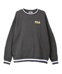 FILA/フィラ オーバーサイズ ワンポイント ロゴ刺繍 ラインリブ カレッジ 長袖 スウェット トレーナー 裏毛