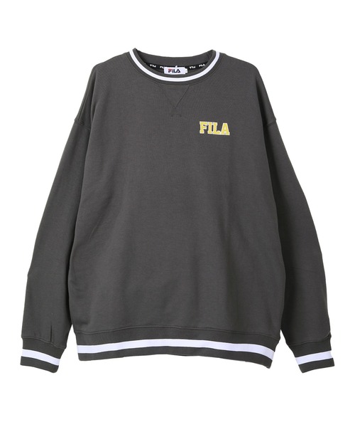 FILA(フィラ)の「FILA/フィラ オーバーサイズ ワンポイント ロゴ刺繍 ラインリブ カレッジ 長袖 スウェット トレーナー 裏毛(スウェット・メンズ・アッシュグレー/スミクロ/ケリーグリーン・S/M/L)」の2枚目の写真