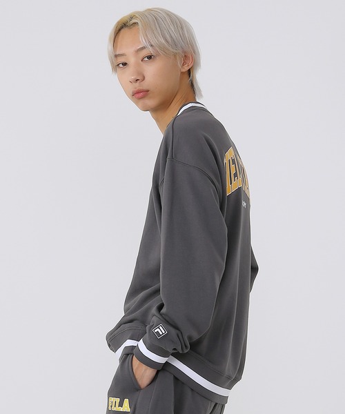 FILA(フィラ)の「FILA/フィラ オーバーサイズ ワンポイント ロゴ刺繍 ラインリブ カレッジ 長袖 スウェット トレーナー 裏毛(スウェット・メンズ・アッシュグレー/スミクロ/ケリーグリーン・S/M/L)」の7枚目の写真