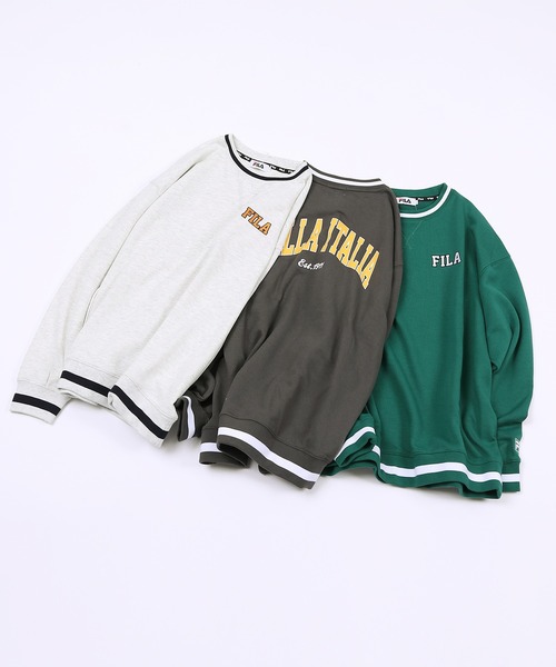 FILA(フィラ)の「FILA/フィラ オーバーサイズ ワンポイント ロゴ刺繍 ラインリブ カレッジ 長袖 スウェット トレーナー 裏毛(スウェット・メンズ・アッシュグレー/スミクロ/ケリーグリーン・S/M/L)」の12枚目の写真