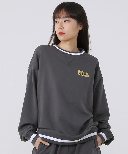 FILA(フィラ)の「FILA/フィラ オーバーサイズ ワンポイント ロゴ刺繍 ラインリブ カレッジ 長袖 スウェット トレーナー 裏毛(スウェット・メンズ・アッシュグレー/スミクロ/ケリーグリーン・S/M/L)」の20枚目の写真