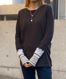 ガーゼ天竺・袖口切り替えクルーネックT