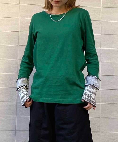 NANEA(ナネア)の「ガーゼ天竺・袖口切り替えクルーネックT(Tシャツ/カットソー・レディース・チャコールグレー/オフホワイト/杢グレー/オレンジ/パープル/グリーン・ONE SIZE)」の20枚目の写真