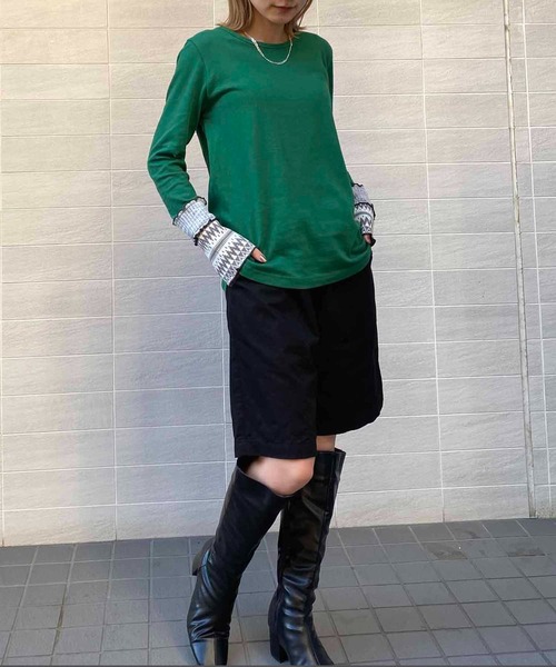 NANEA(ナネア)の「ガーゼ天竺・袖口切り替えクルーネックT(Tシャツ/カットソー・レディース・チャコールグレー/オフホワイト/杢グレー/オレンジ/パープル/グリーン・ONE SIZE)」の21枚目の写真