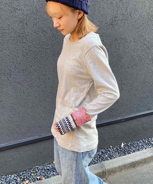 NANEA(ナネア)の「ガーゼ天竺・袖口切り替えクルーネックT(Tシャツ/カットソー・レディース・チャコールグレー/オフホワイト/杢グレー/オレンジ/パープル/グリーン・ONE SIZE)」の19枚目の写真