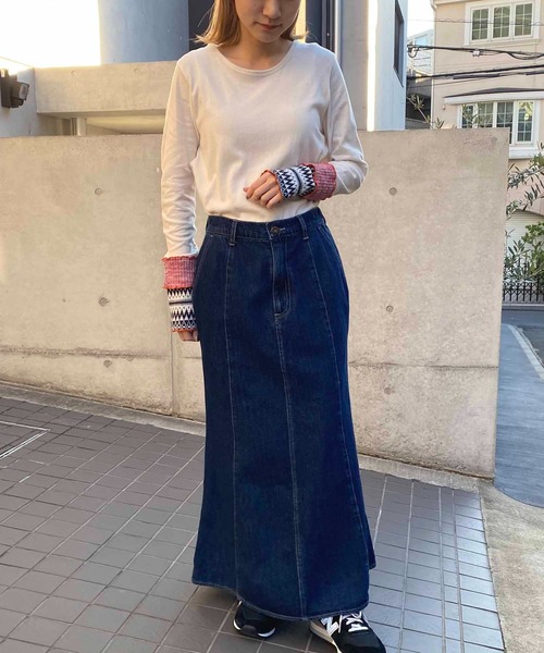 NANEA(ナネア)の「ガーゼ天竺・袖口切り替えクルーネックT(Tシャツ/カットソー・レディース・チャコールグレー/オフホワイト/杢グレー/オレンジ/パープル/グリーン・ONE SIZE)」の7枚目の写真