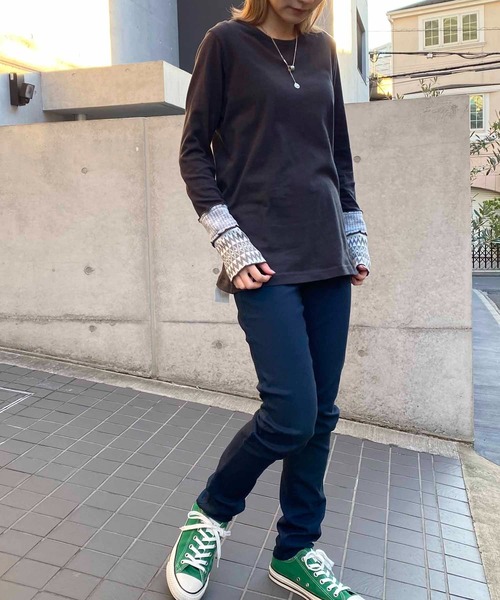NANEA(ナネア)の「ガーゼ天竺・袖口切り替えクルーネックT(Tシャツ/カットソー・レディース・チャコールグレー/オフホワイト/杢グレー/オレンジ/パープル/グリーン・ONE SIZE)」の11枚目の写真