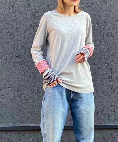 NANEA(ナネア)の「ガーゼ天竺・袖口切り替えクルーネックT(Tシャツ/カットソー・レディース・チャコールグレー/オフホワイト/杢グレー/オレンジ/パープル/グリーン・ONE SIZE)」の15枚目の写真