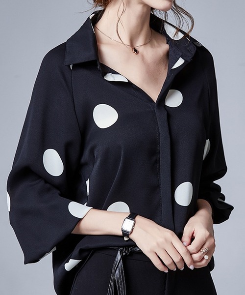 MAISON BREEZE(メゾンブリーズ)の「【MAISON BREEZE】ビッグドットとろみシャツ KNF(シャツ/ブラウス・レディース・ブラック/ホワイト・FREE)」の14枚目の写真