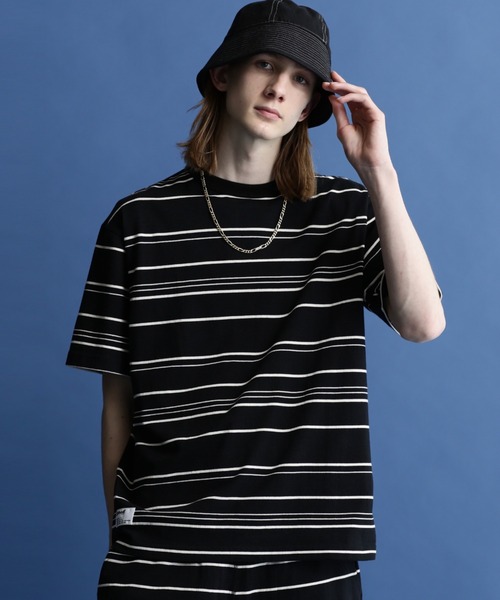 schott（ショット）の「Schott/ショット/RANDOM BORDER SS T-SHIRT/ランダムボーダー Tシャツ（Tシャツ/カットソー・メンズ・ナチュラル/ブラック・M/XL/L/2XL）」の2枚目の写真
