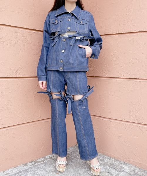 PAIN（ペイン）の「デニムリボンパンツ（デニムパンツ・レディース・インディゴブルー/グレー・FREE）」の7枚目の写真