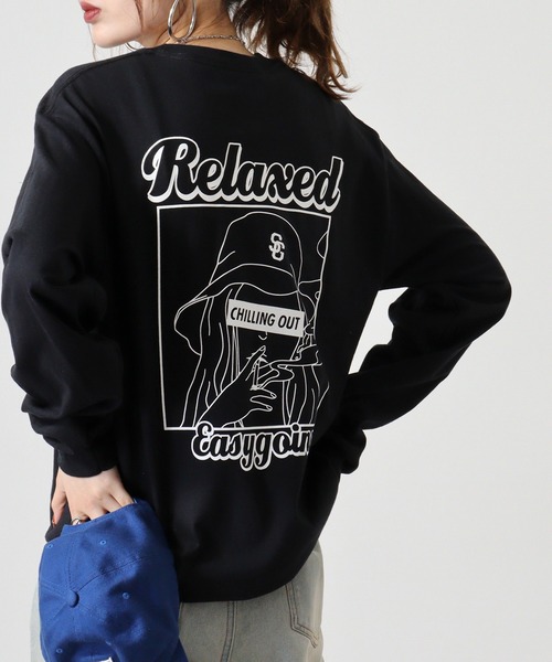MODISH GAZE(モディシュガゼ)の「MODISH GAZE スモーキングガール Relaxed ロンT 長袖(Tシャツ/カットソー・メンズ・スミクロ/グリーン/アッシュ/ブラック・M/L/XL)」の2枚目の写真
