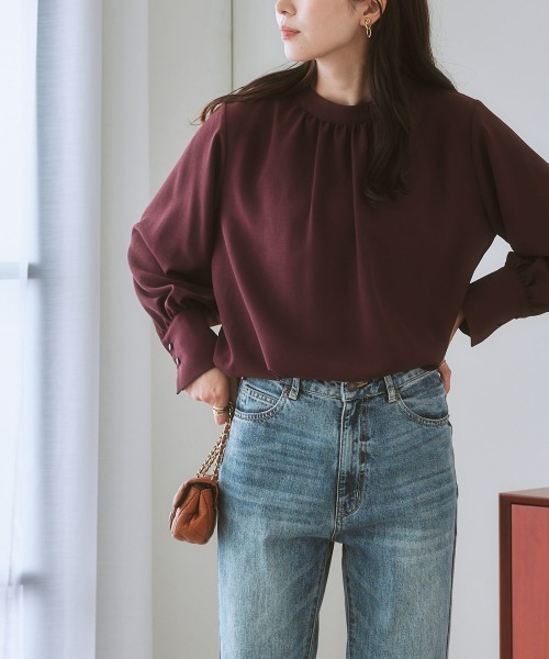 7days Life Styling（セブンデイズライフスタイリング）の「【とろみ素材】バルーンスリーブブラウス（シャツ/ブラウス・レディース・ブルー/キナリ/ブラック/キャメル/ピンク系/ボルドー/オフホワイト・LL/S/M/L/3L）」の7枚目の写真