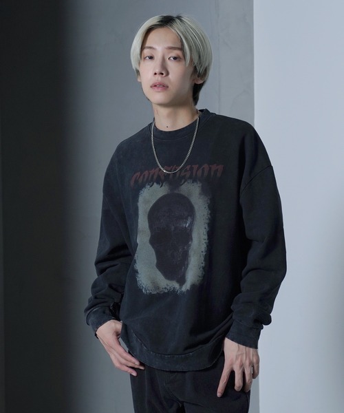 G.O.C(ジーオーシー)の「オーバーサイズピグメントプリントトレーナー(スウェット・メンズ・ブラック/ブラック系その他/ブラック系その他2・LARGE/MEDIUM)」の3枚目の写真